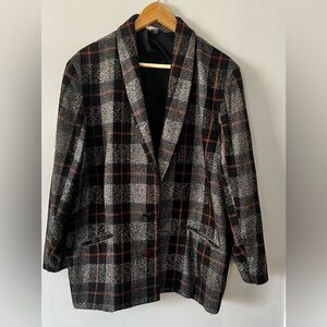 Vintage Women’s Black and Gray Plaid Blazer